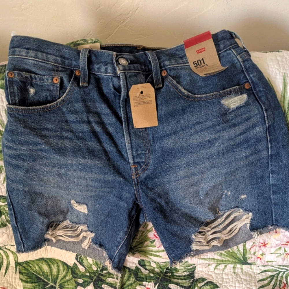 Levi's 501 Ripped Blue Denim Shorts